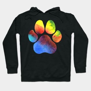 Rainbow Stripe Watercolor Paw Print Hoodie